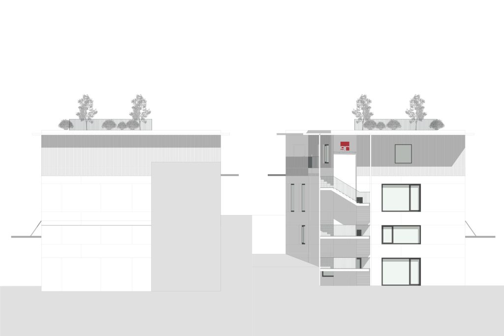 Gewerbegebäude Ormalingen, Fassaden Ost und West