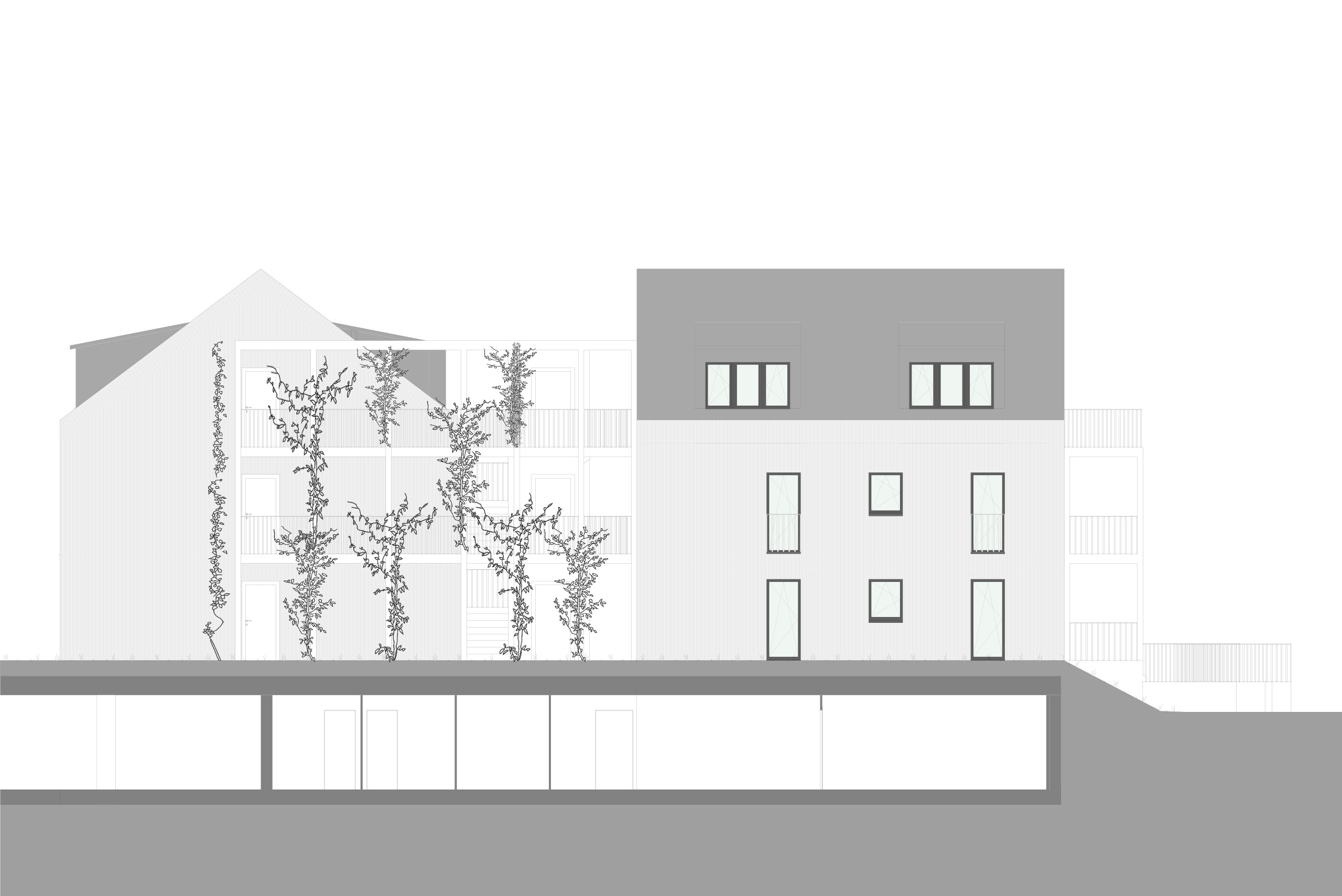 Überbauung «Sagi», Haus 1 + 2, Fassade Nord