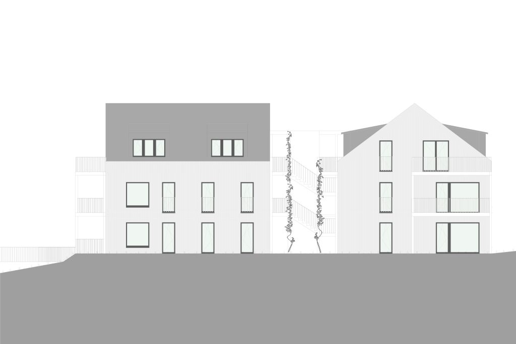 Überbauung «Sagi», Haus 1 + 2, Fassade Süd